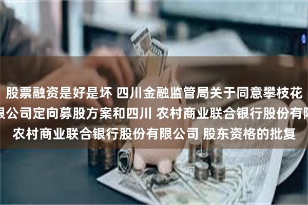 股票融资是好是坏 四川金融监管局关于同意攀枝花农村商业 银行股份有限公司定向募股方案和四川 农村商业联合银行股份有限公司 股东资格的批复